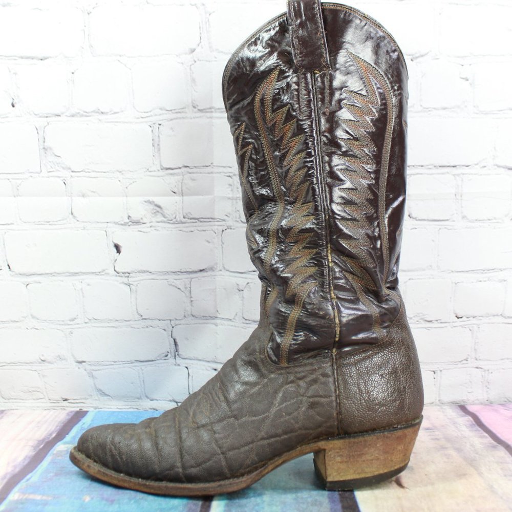 Cowtown Brown Leather Mid Calf Pull On Western Cowboy Boots Size 7 D - Picture 1 of 9